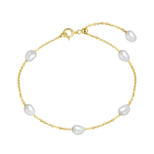 Cultured Freashwater Pearl 14K Gold Plated Irregular 925 Sterling Silver 4MM Baroque Bracelet