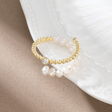 Natural Freshwater Pearl 925 Silver 14K Gold-plated Zircon Adjustable Open Ring