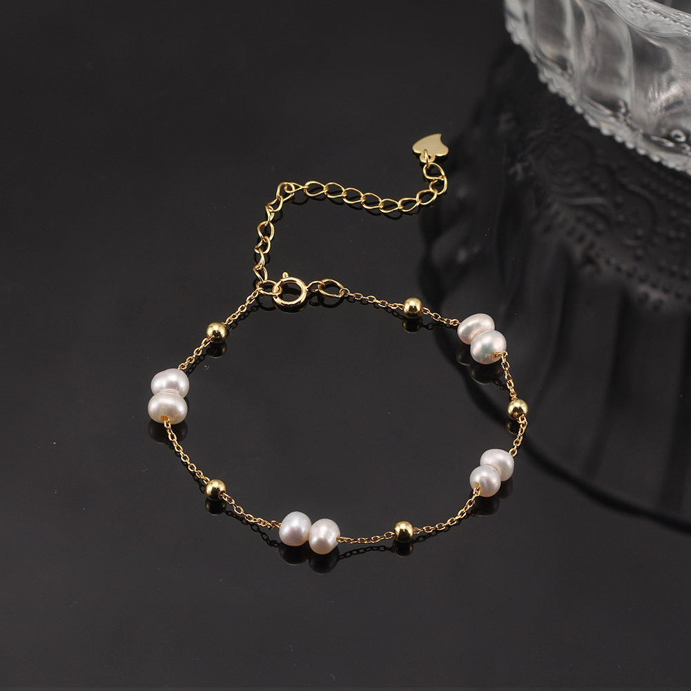 Cultured Freshwater Pearl Irregular 925 Sterling Silver Gypsophila Bracelet