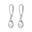 Sterling Silver/Rose Gold Leverback White Freshwater Cultured Pearl Drop Earring for Wedding Jewelry Gift for Women TWINKLE QUEEN