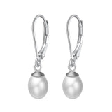 Sterling Silver/Rose Gold Leverback White Freshwater Cultured Pearl Drop Earring for Wedding Jewelry Gift for Women