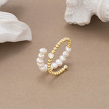 Natural Freshwater Pearl 925 Silver 14K Gold-plated Zircon Adjustable Open Ring
