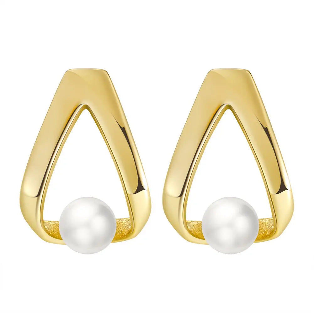 Cultured Freashwater Pear 14K Gold Plated 925 Sterling Silver Triangle Earrings