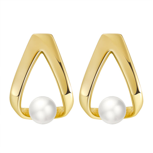 Cultured Freashwater Pear 14K Gold Plated 925 Sterling Silver Triangle Earrings