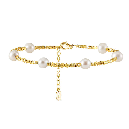 Cultured Freshwater Pearl Irregular 925 Silver Vintage Bracelet
