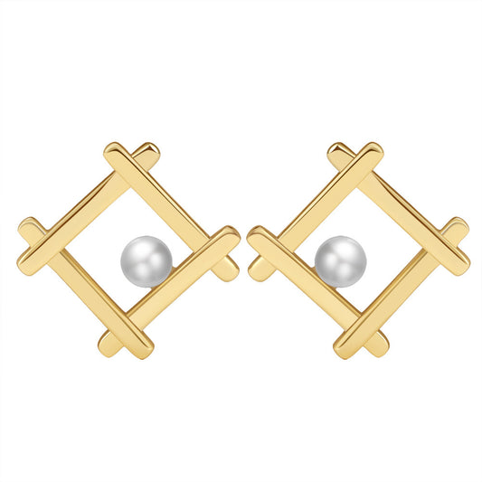 925 Sterling Silver French Style Natural Pearl Geometric Earrings for Women, Unique and Chic Fashion Jewelry