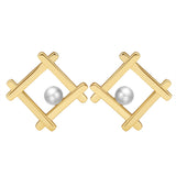 925 Sterling Silver French Style Natural Pearl Geometric Earrings for Women, Unique and Chic Fashion Jewelry