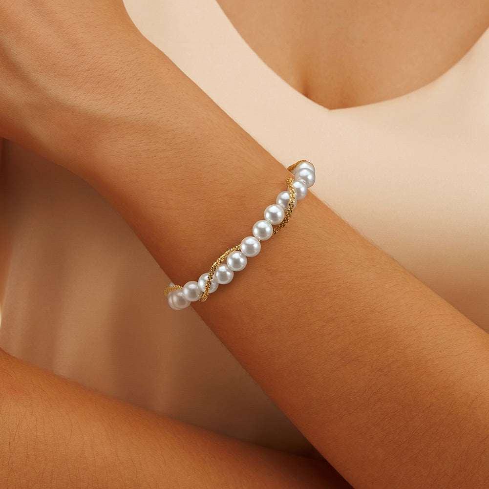 Shell Pearl 14K Gold Plated 925 Sterling Silver Shell Bead Wrap Bracelet