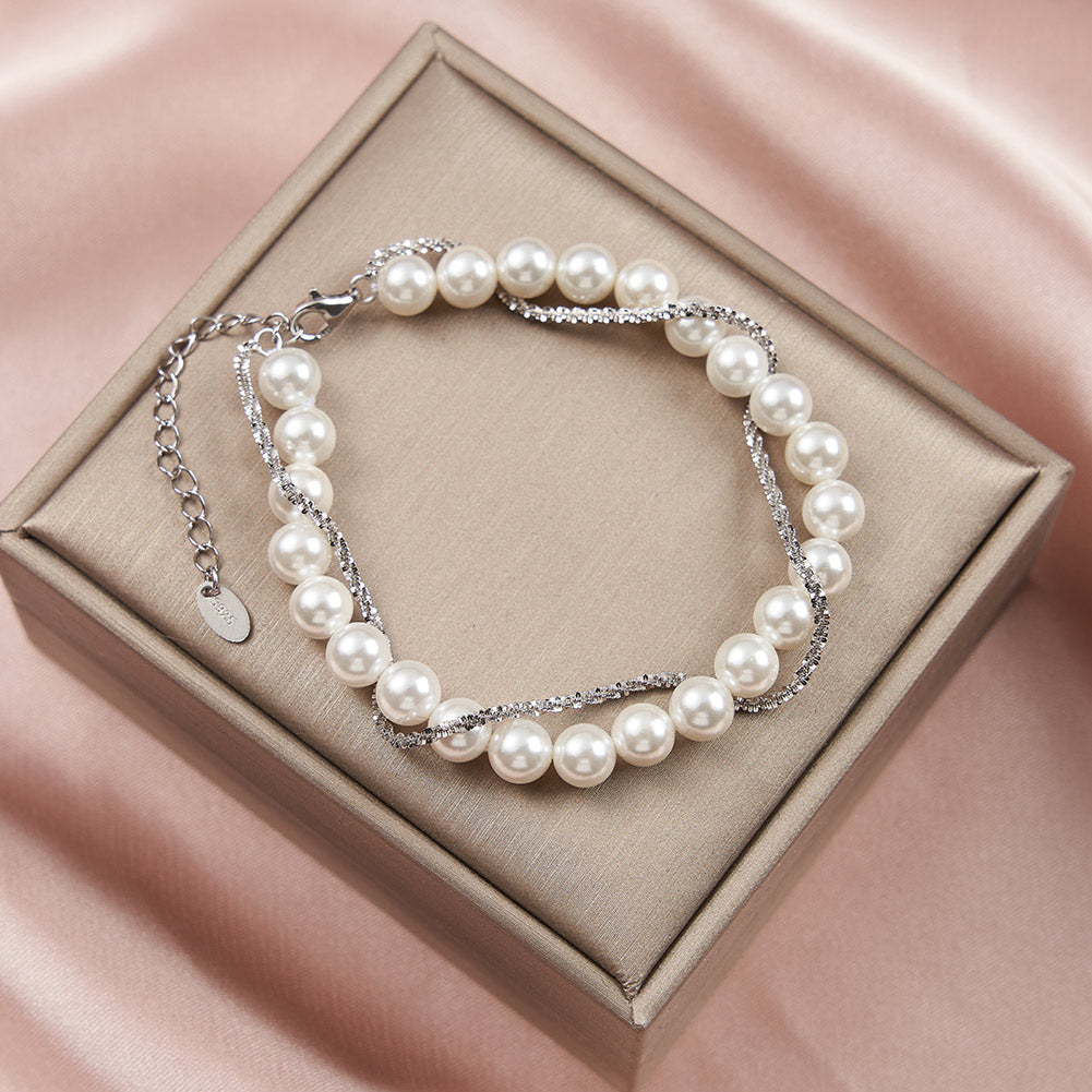 Shell Pearl 14K Gold Plated 925 Sterling Silver Shell Bead Wrap Bracelet