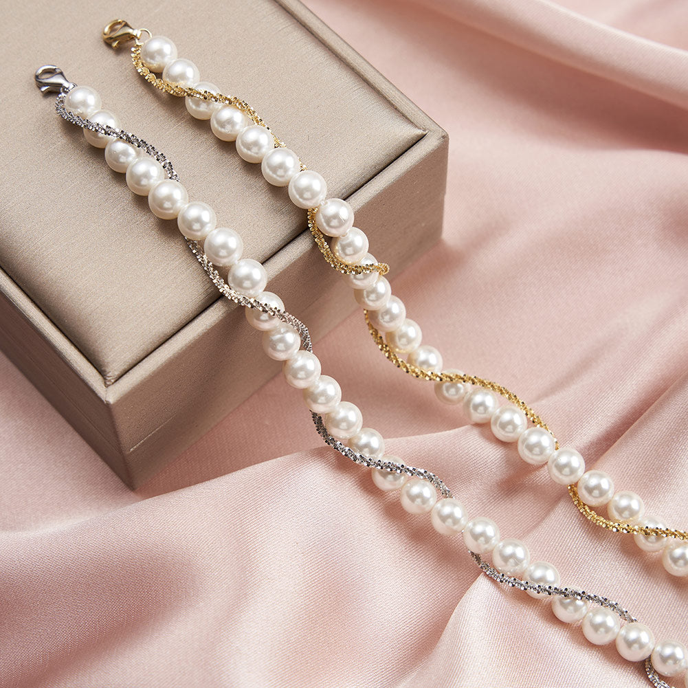 Shell Pearl 14K Gold Plated 925 Sterling Silver Shell Bead Wrap Bracelet