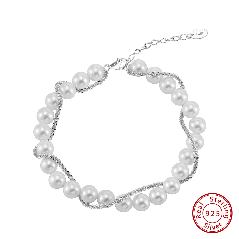 Shell Pearl 14K Gold Plated 925 Sterling Silver Shell Bead Wrap Bracelet