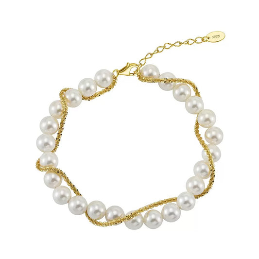 Shell Pearl 14K Gold Plated 925 Sterling Silver Shell Bead Wrap Bracelet