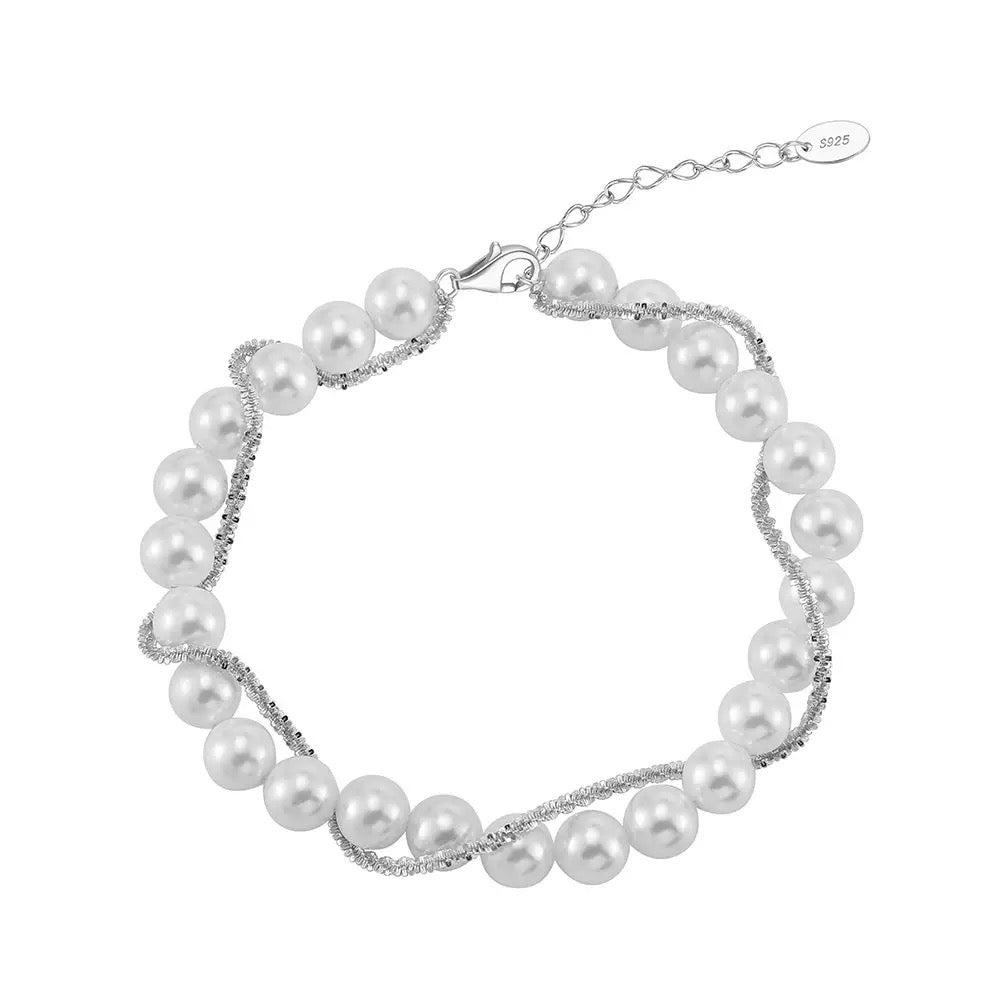 Shell Pearl 14K Gold Plated 925 Sterling Silver Shell Bead Wrap Bracelet