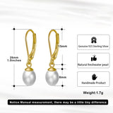 Sterling Silver/Rose Gold Leverback White Freshwater Cultured Pearl Drop Earring for Wedding Jewelry Gift for Women