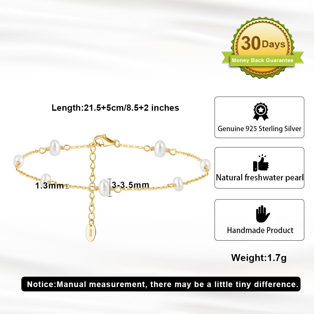 Natural Freshwater Pearls 14K Gold Plated 925 Sterling Silver Baroque Bead Anklet