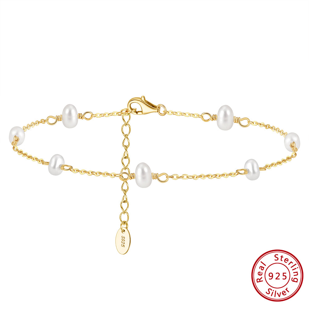 Natural Freshwater Pearls 14K Gold Plated 925 Sterling Silver Baroque Bead Anklet