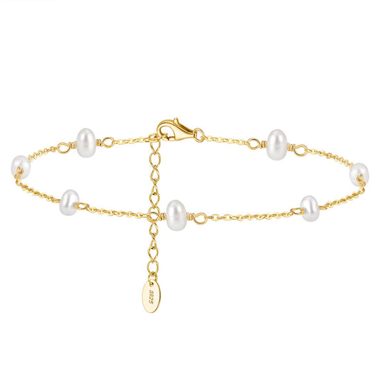 Natural Freshwater Pearls 14K Gold Plated 925 Sterling Silver Baroque Bead Anklet