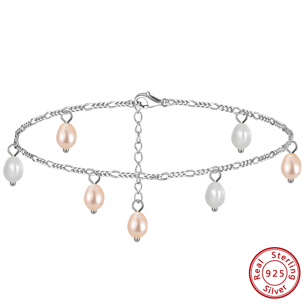 Natural freshwater Pearls 14K Gold Plated 925 Sterling Silver Orange Millet Bead Anklet