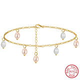 Natural freshwater Pearls 14K Gold Plated 925 Sterling Silver Orange Millet Bead Anklet