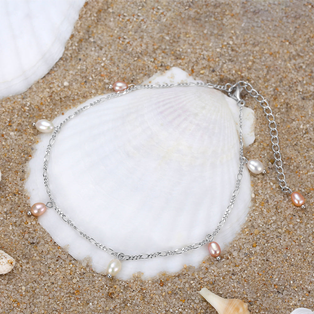Natural freshwater Pearls 14K Gold Plated 925 Sterling Silver Orange Millet Bead Anklet