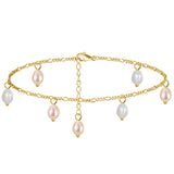 Natural freshwater Pearls 14K Gold Plated 925 Sterling Silver Orange Millet Bead Anklet