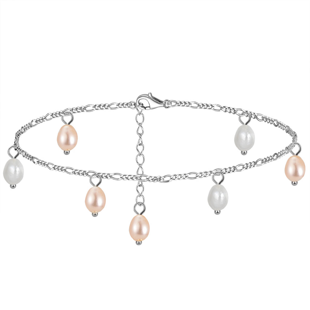Natural freshwater Pearls 14K Gold Plated 925 Sterling Silver Orange Millet Bead Anklet