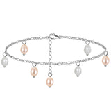 Natural freshwater Pearls 14K Gold Plated 925 Sterling Silver Orange Millet Bead Anklet