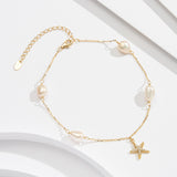 Freshwater Pearl 925 Sterling Silver 14K Gold Plated Starfish Anklet
