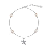 Freshwater Pearl 925 Sterling Silver 14K Gold Plated Starfish Anklet