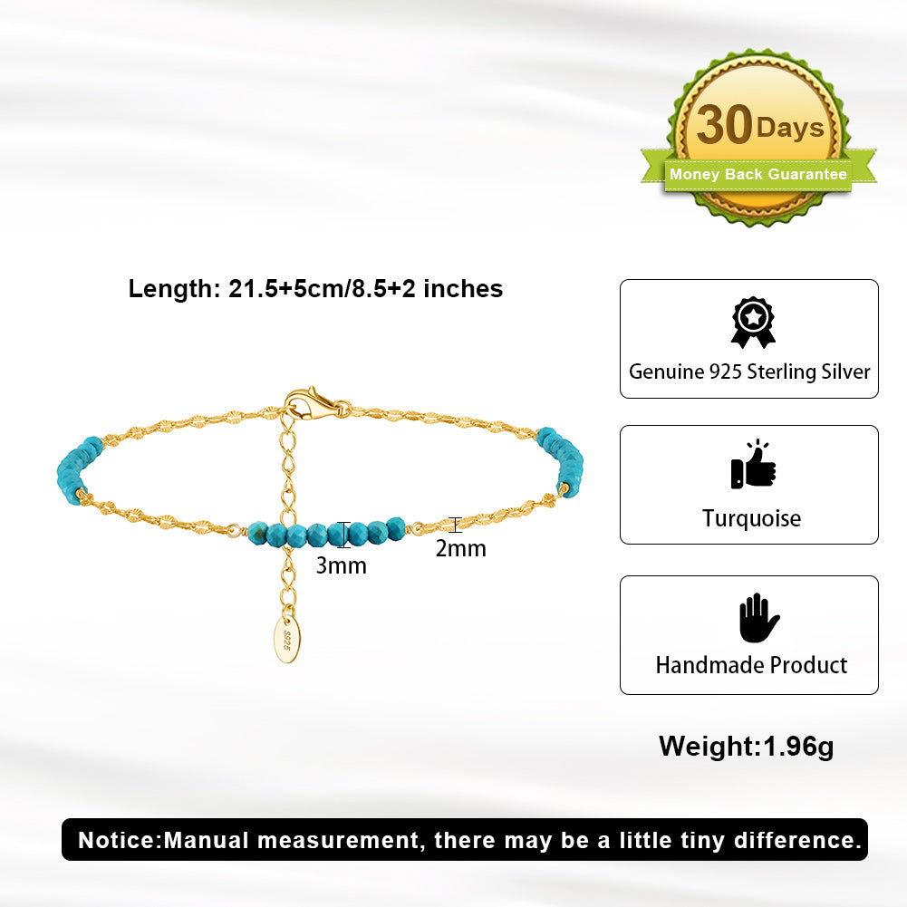 Turquoise 14K Gold Plated 925 Sterling Silver Anklet