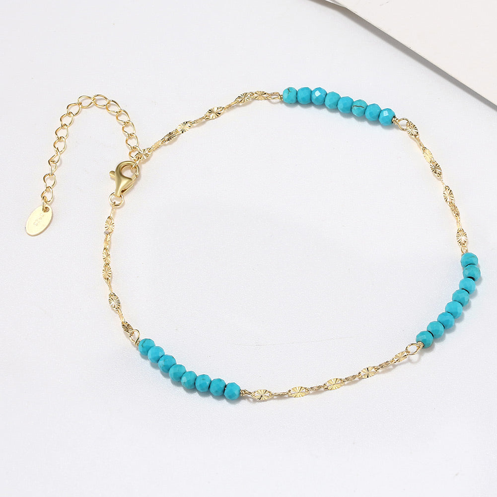 Turquoise 14K Gold Plated 925 Sterling Silver Anklet