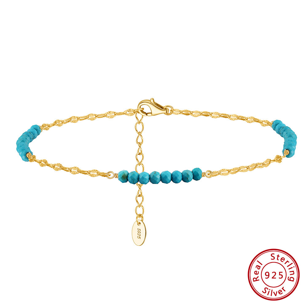 Turquoise 14K Gold Plated 925 Sterling Silver Anklet