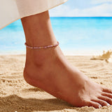 14K Gold Plated 925 Sterling Silver Purple Mica Double Anklet
