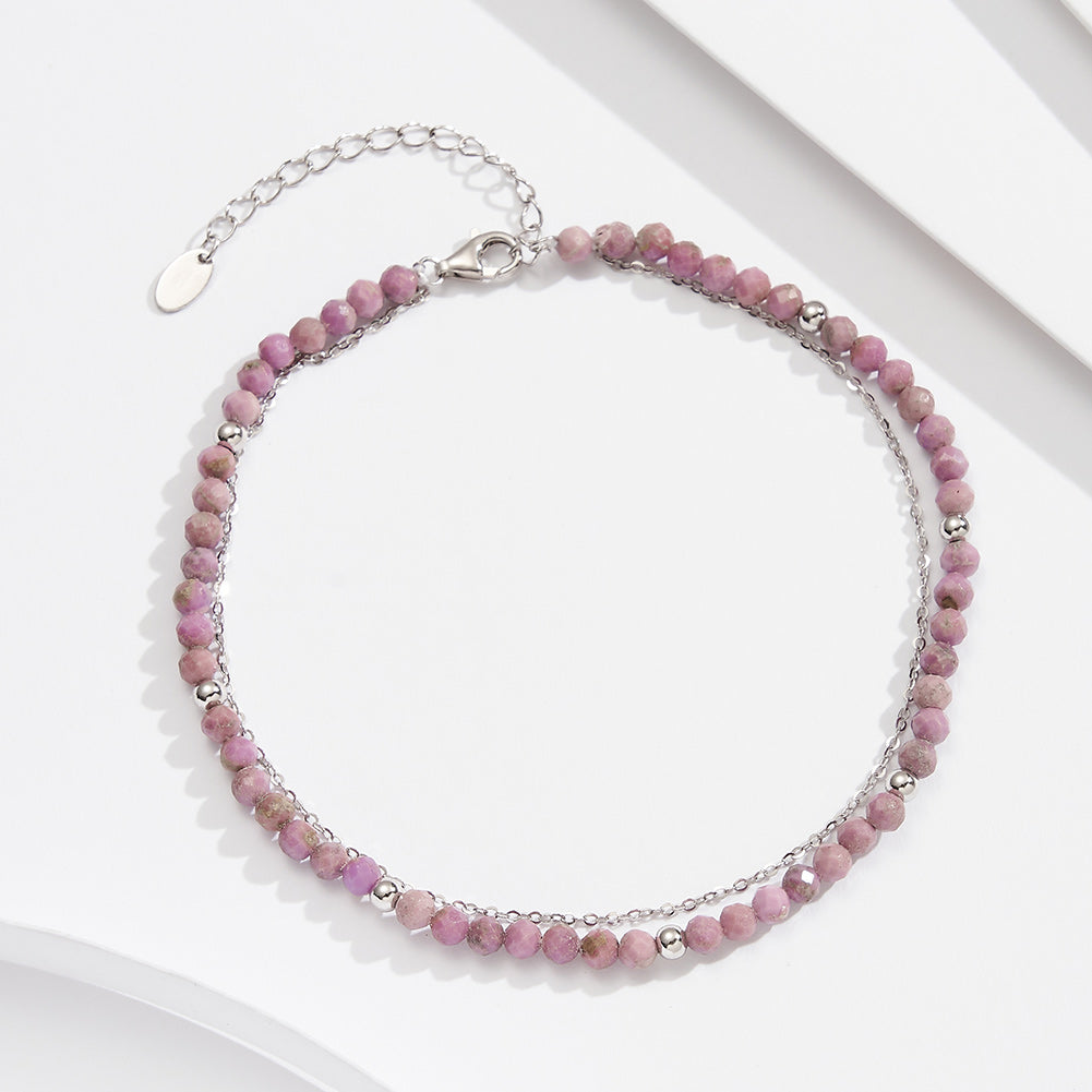 14K Gold Plated 925 Sterling Silver Purple Mica Double Anklet