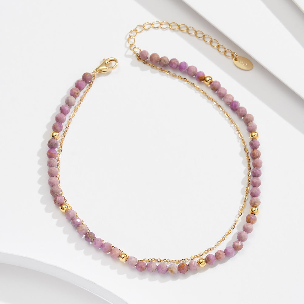 14K Gold Plated 925 Sterling Silver Purple Mica Double Anklet