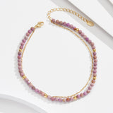 14K Gold Plated 925 Sterling Silver Purple Mica Double Anklet