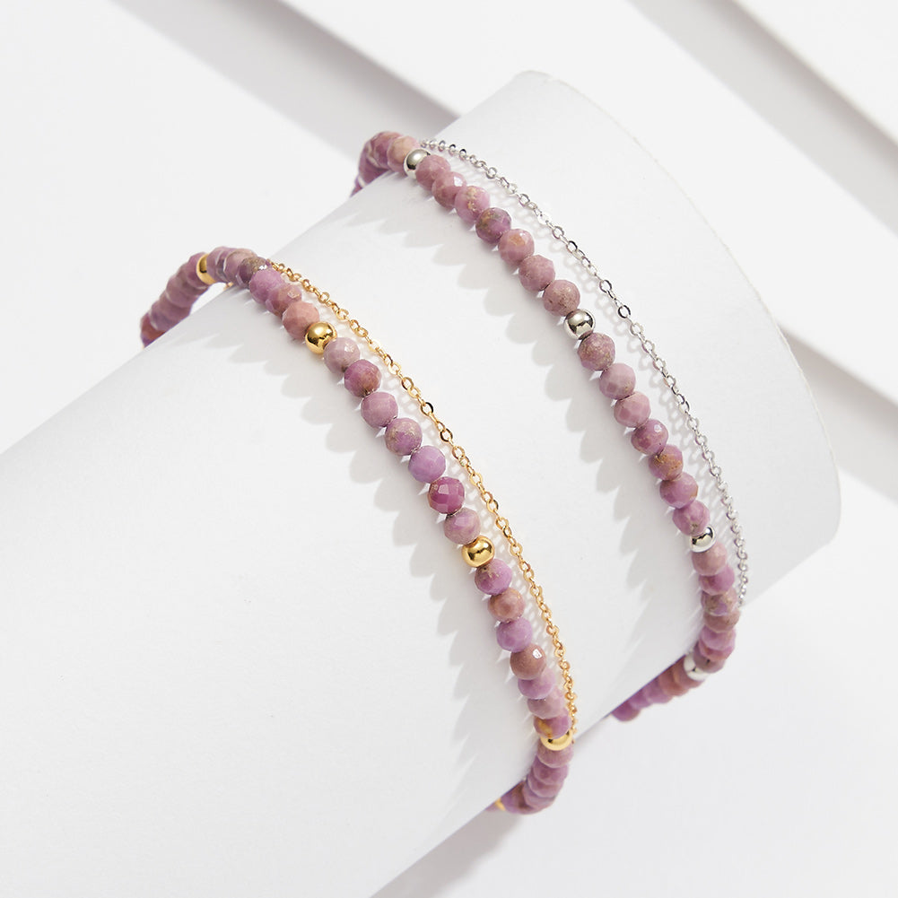 14K Gold Plated 925 Sterling Silver Purple Mica Double Anklet