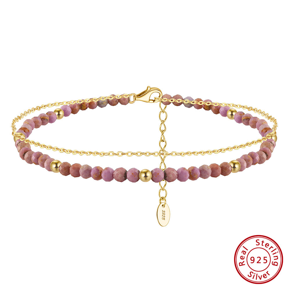 14K Gold Plated 925 Sterling Silver Purple Mica Double Anklet