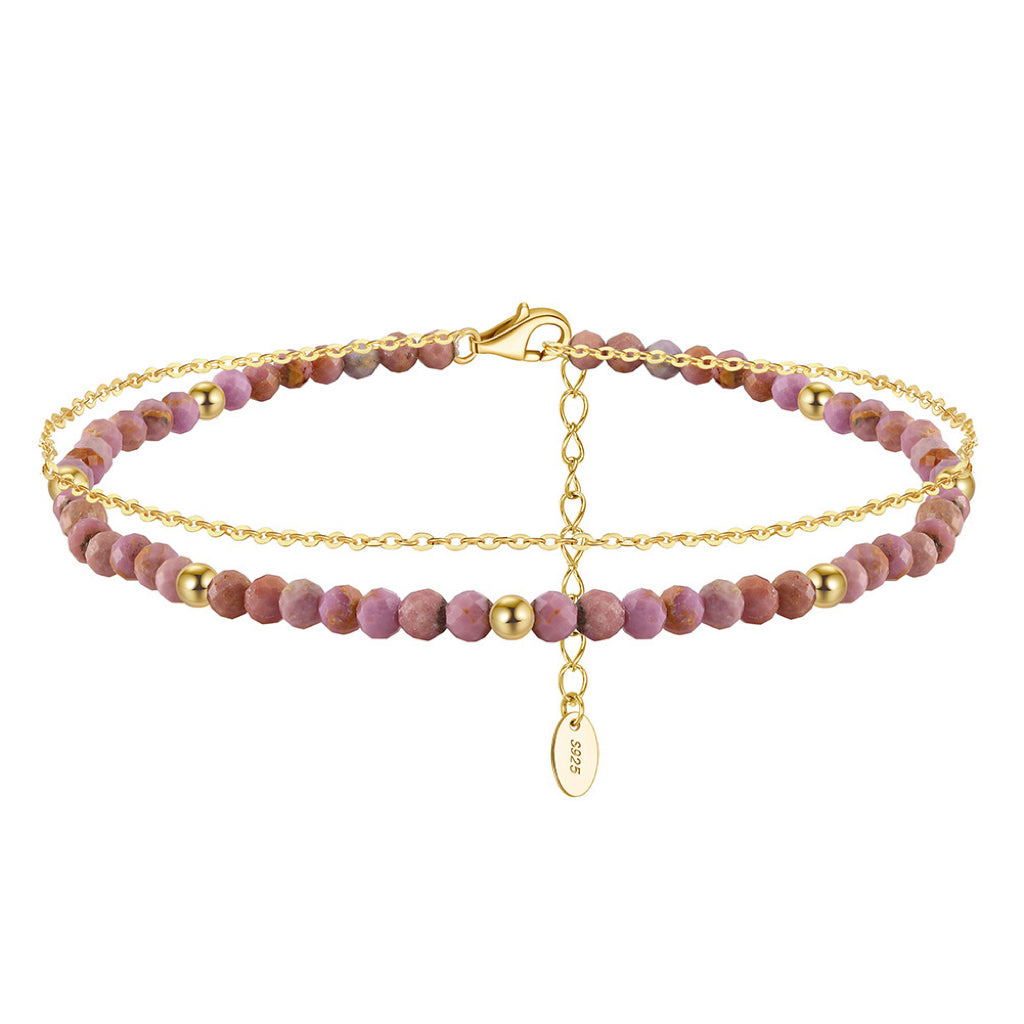 14K Gold Plated 925 Sterling Silver Purple Mica Double Anklet