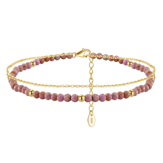 14K Gold Plated 925 Sterling Silver Purple Mica Double Anklet