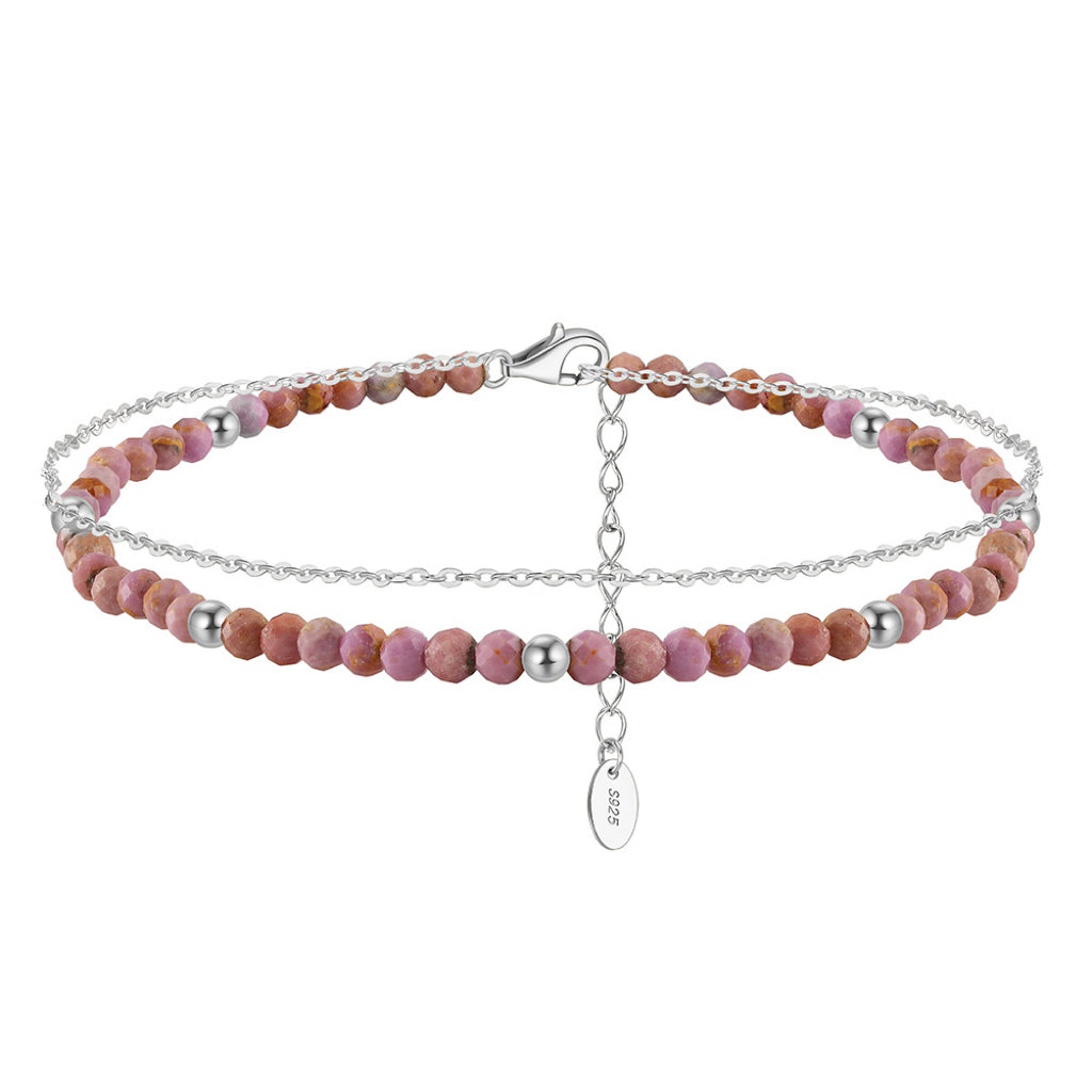 14K Gold Plated 925 Sterling Silver Purple Mica Double Anklet