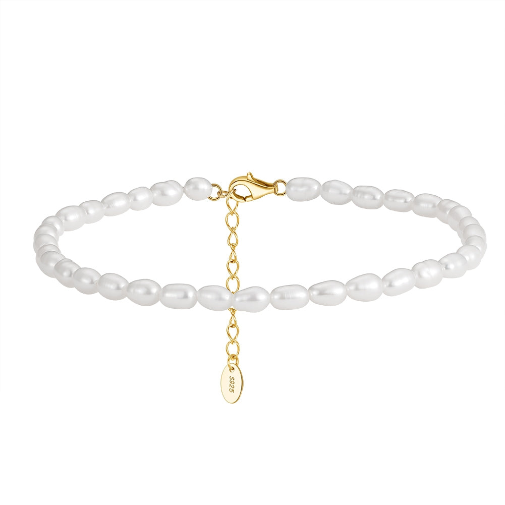 Cultured Freashwater Pearl 14K Gold Plated 925 Sterling Silver Fully Beaded Bracelet