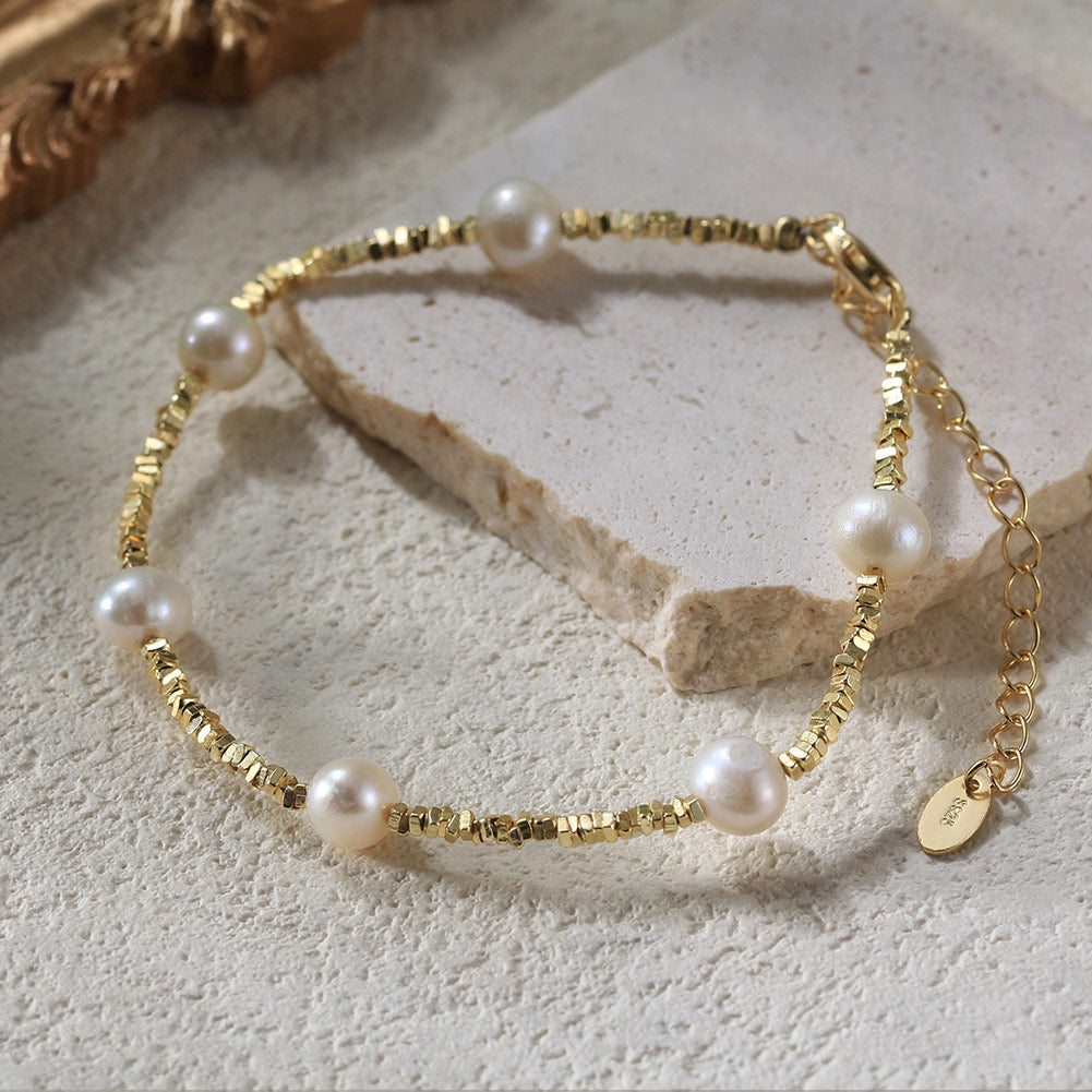 Cultured Freshwater Pearl Irregular 925 Silver Vintage Bracelet