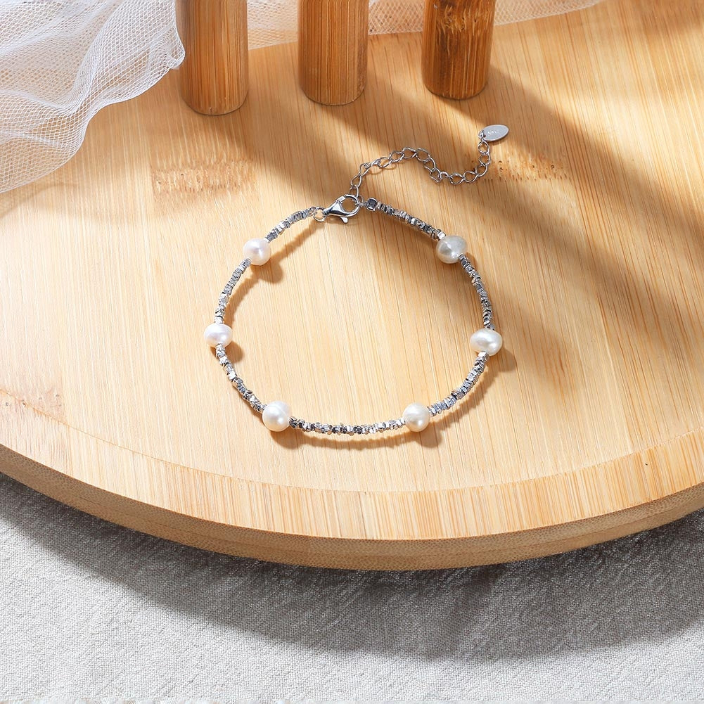 Cultured Freshwater Pearl Irregular 925 Silver Vintage Bracelet