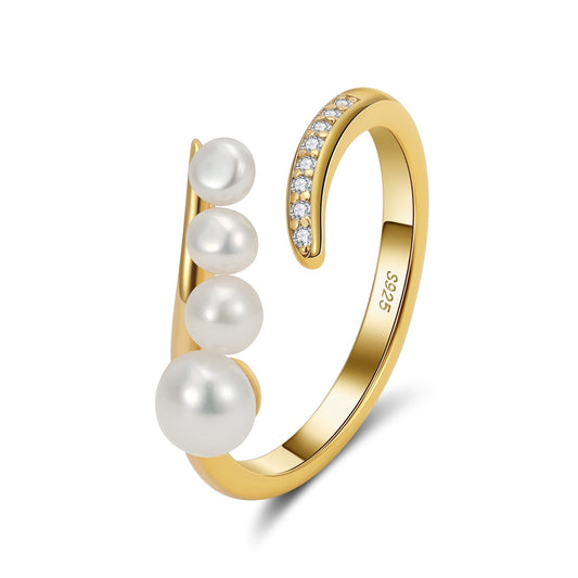 Cultured Freashwater Pear 14K Gold Plated 925 Sterling Silver Adjustable Ring