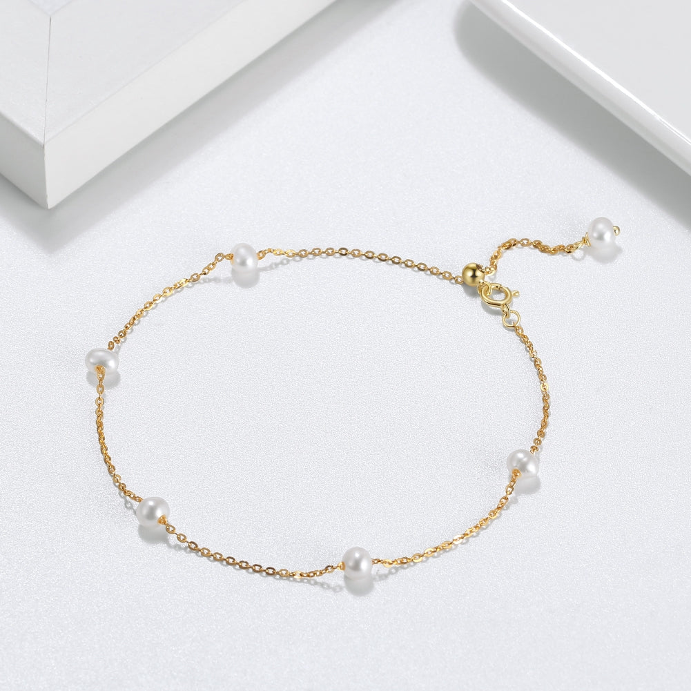 Cultured Freashwater Pearl 14K Gold Plated Irregular 925 Sterling Silver 4MM Baroque Bracelet