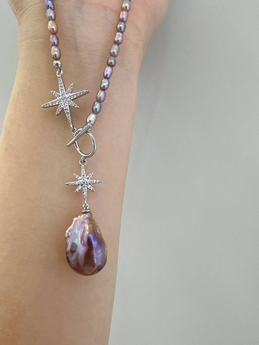 Netural Pearl with 925 Silver Necklass
