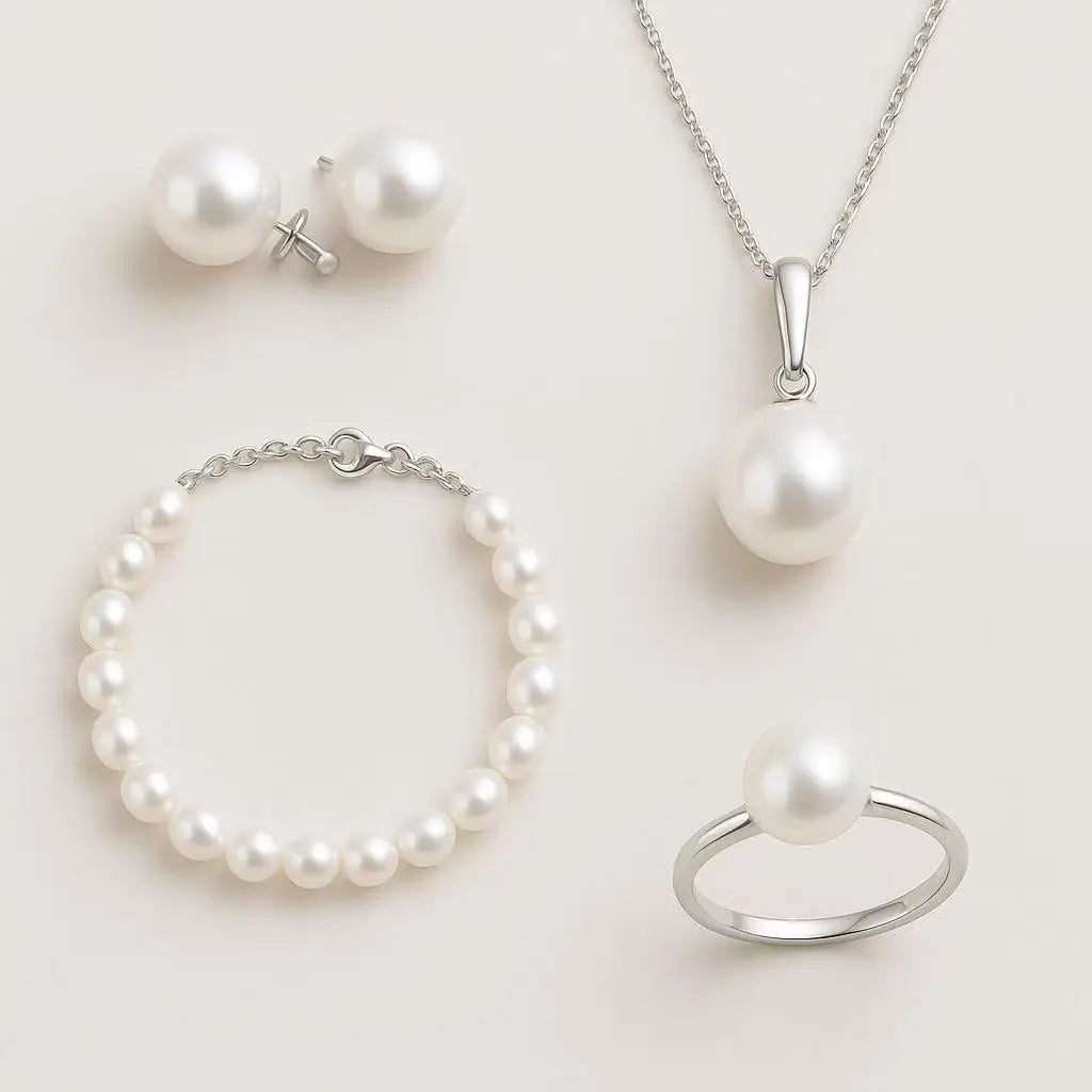 Freshwater Pearl Necklaces Set for Women Includes White Silver Pearl Bracelet and Pearl Diamond Stud Earrings Jewelry Set for Women Men Mother Wife Girlfriend Birthday Wedding Christmas Gifts