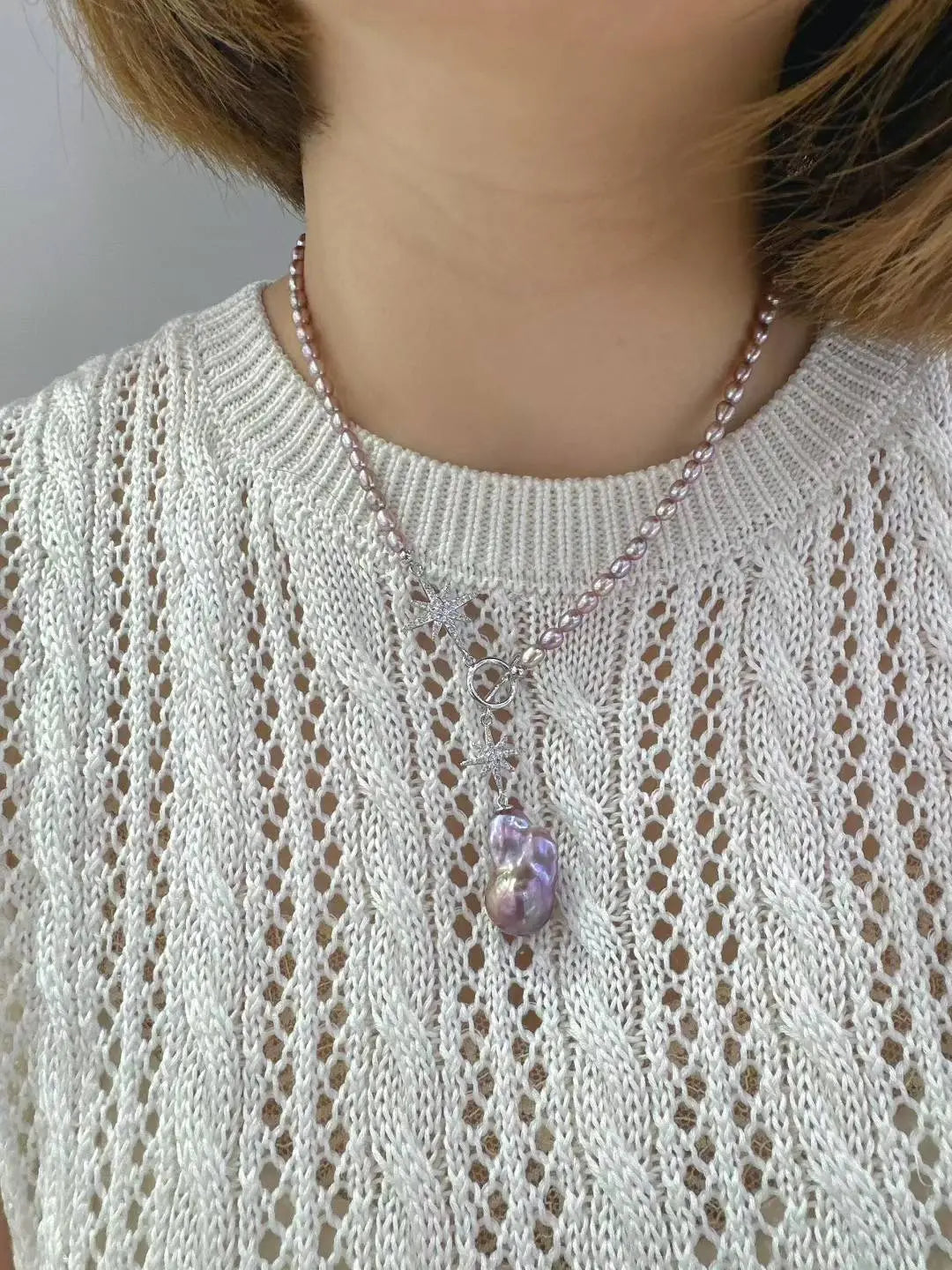 Perla natural con collar de plata 925