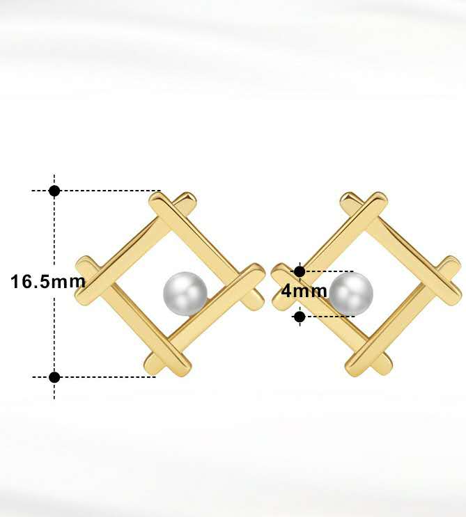 925 Sterling Silver French Style Natural Pearl Geometric Earrings for Women, Unique and Chic Fashion Jewelry